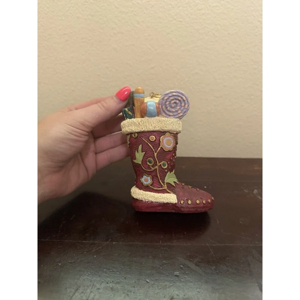 Vintage Santa Boot With Toys Ceramic 4” Unique Christmas Ornament